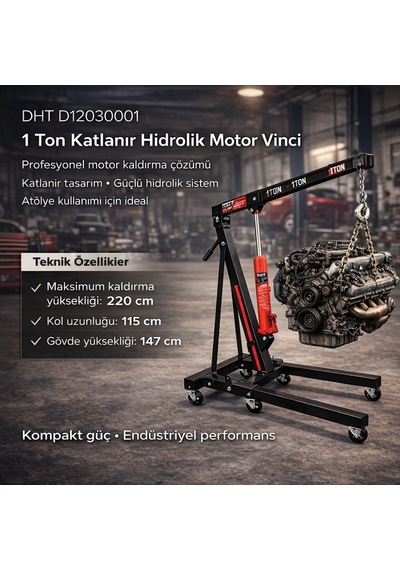 Prodht 1 Ton Katlanır Hidrolik Vinç - Motor Kaldırma Caraskalı