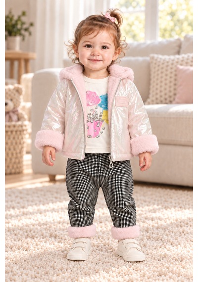 Ahengim Kız Bebek 3 Parça Takım Peluş Detaylı Kapüşonlu Parlak Mont Baskılı Üst Desenli Pantolon Ak1019 Pembe Ahengim Kız Bebek 3 Parça Takım Peluş Detaylı Kapüşonlu Parlak Mont Baskılı Üst Desenli Pantolon Ak1019 Pembe