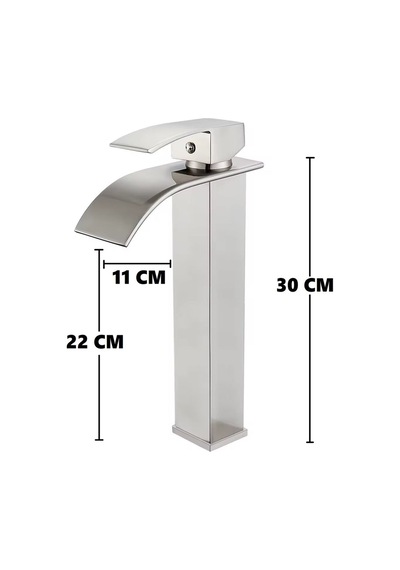 Rena Design Inox Çanak Lavabo Bataryasi Oval Çikiş Yüksek Havza Model Uzun Çift Giriş Musluk Banyo Mat Gri