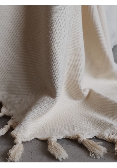 %100 Pamuk Koltuk Örtüsü - Çok Amaçlı Koltuk Şalı, Pike, Piknik Örtüsü-170x220cm Krem Krem