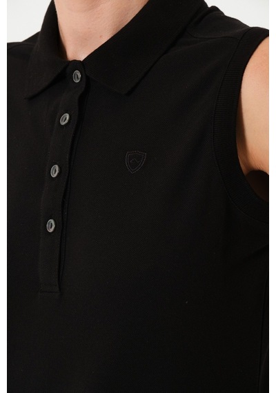 Kadın Regular Fit Kolsuz Polo SIYAH