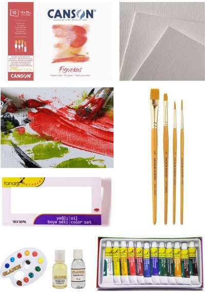 Canson Figueras 19x25cm Blok 290gr 10 Yp Gold Taklon Short Fırça Fanart 12x12 Yağlı Boya Seti