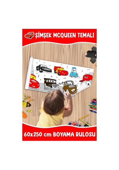 Melolisa Şimşek Mcqueen Temalı Dev Boyama Rulosu 60x250 Cm