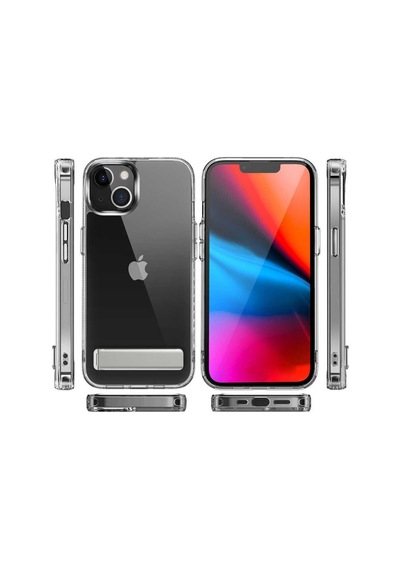 Apple Uyumlu iPhone 14 Kılıf Standlı Şeffaf Silikon Zore L-Stand Kılıf Renksiz
