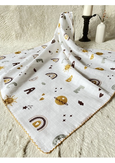 Çok Amaçlı Müslin Örtü 80X90Cm & Müslin Mendil / Müslin Battaniye Beyaz - Kahverengi