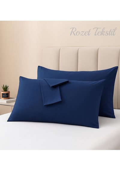 Lacivert Pamuk Kumaş Kapaklı Yastık Kılıfı 2 Adet 50 X 70 Cm