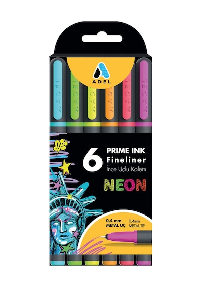 Adel Prime Ink Fineliner 6'li Neon Klasik İnce Uçlu Kalem