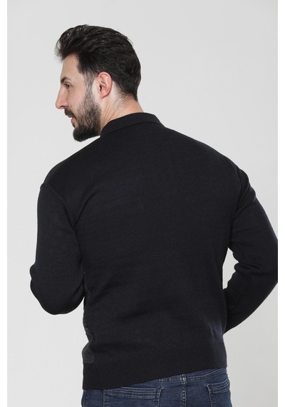 Kzc Tekstil Erkek Baba Orta Yaş Ve Üzeri Triko Örgü Akrilik Kışlık Regular Fit Cepli Fermuarlı Polo Yaka Kazak Lacivert
