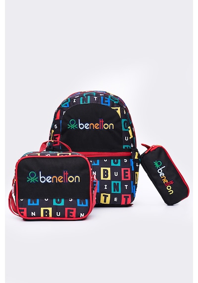 United Colors Of Benetton Erkek Çocuk 3'lü Okul Seti İlkokul Çantası & Beslenme & Kalemlik 13169 Siyah