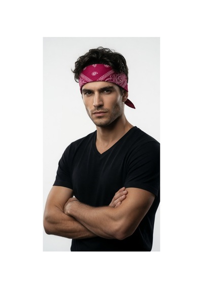 Mollycrush Unisex Pembe Şal Desenli Bandana Günlük Saç Aksesuarı, Boyunluk Ve Outdoor Fular Pembe