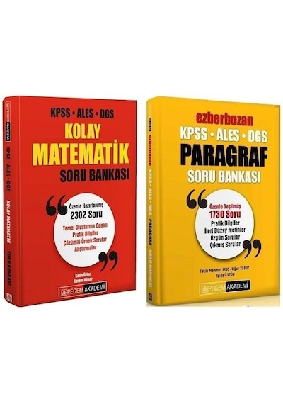 Pegem Kpss Ales Dgs Kolay Matematik + Ezberbozan Paragraf Soru 2 Li Set Pegem Akademi Yayınları