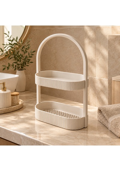 2 Katlı Dikey Oval Banyo Ve Tezgah Üstü Düzenleyici Raf Şık Saplı Organizer Model