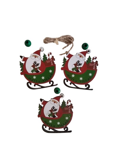 Yılbaşı Noel Babalı Kızaklı Ağaç Süsü Ahşap Mdf 3lü Diğer