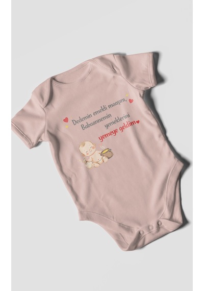 Morivokids Dedeye Ve Babaanneye Özel Kısa Kollu Bebek Body %100 Pamuk Pastel Pembe