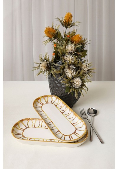 Keramika Worn Gold Noyan Kayık Tabak 26 Cm 2 Adet 22967 Çok Renkli