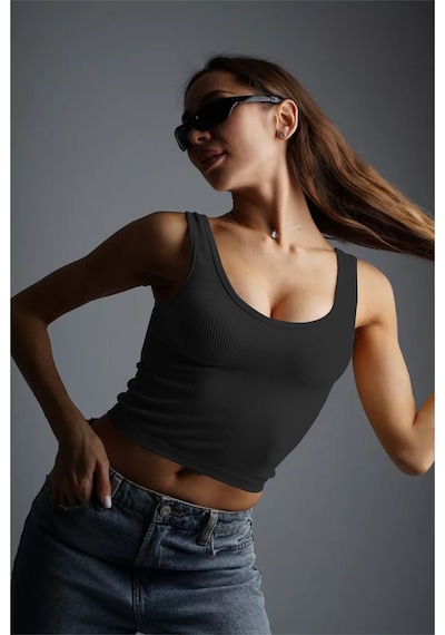 Mistirik Marsala Model Sıkılaştırıcı Biker Crop Örme Ve Seamless Model Siyah Renk