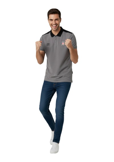 Beşiktaş Lisanslı Umbro Gri Polo T-shirt Gri