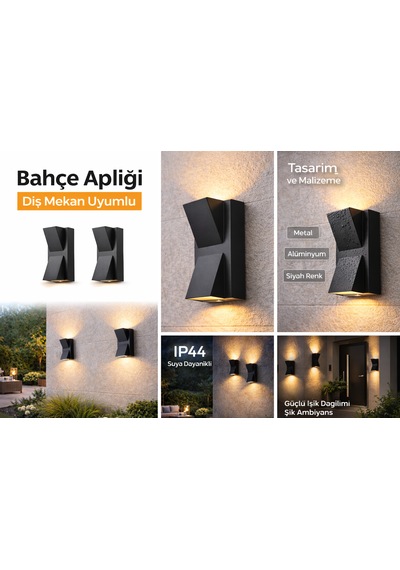 Aplix Bahar Ap-2901 Bahçe Apliği Dış Mekan Duvar Lambası Siyah