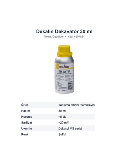 Dekalin Dekavatör Yapışma Artırıcı Primer Ve Temizleyici 30 Ml 6257834