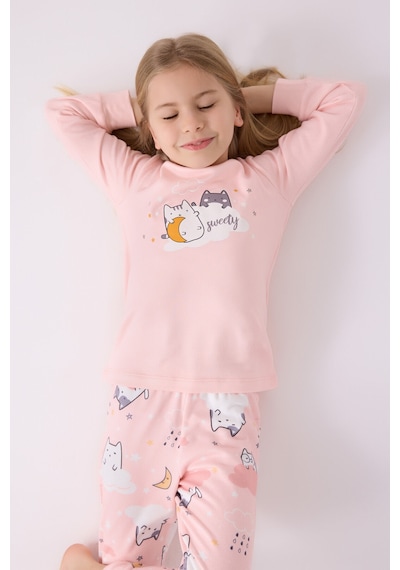 Rolypoly Kız Çocuk Pembe Uzun Kol Pijama Takım Pembe