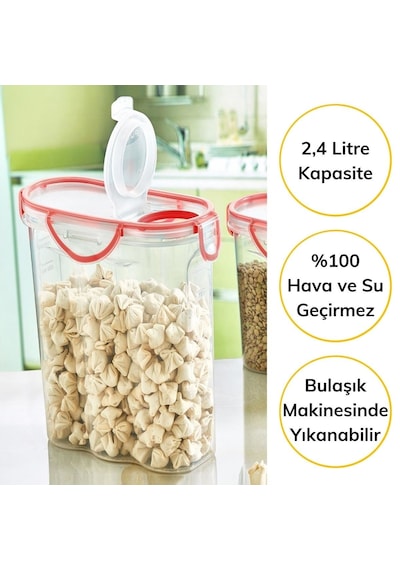 Roichil Kilitli Kapaklı Contalı Hava,su Sıvı Geçirmez 2,4 Litre Erzak Saklama Kabı-sa590 Şeffaf - Gri Kapal