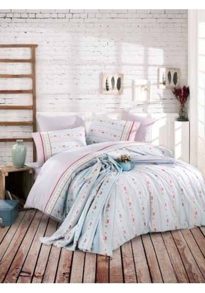 Cotton Life Çift Kişilik Pike Takımı Amie Mavi Mavi