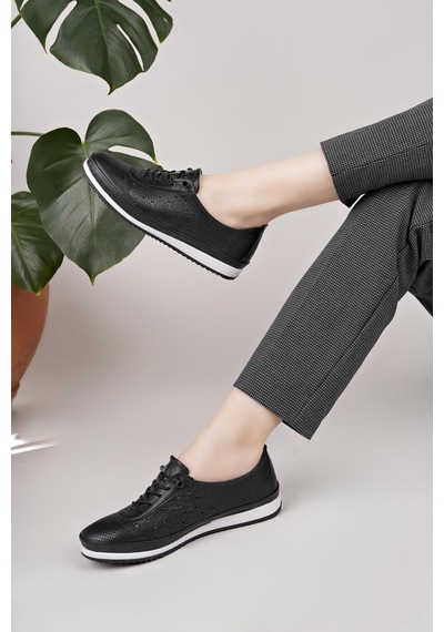 Nesilshoes Nesil Shoes Sdf 701-3 Siyah İçi Deri Günlük Kadın Ayakkabı