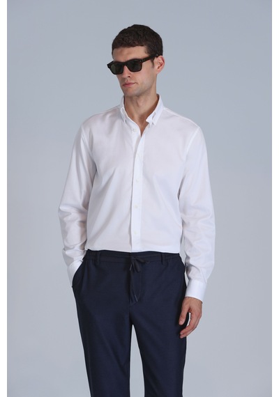 Lufian Jakob Erkek Basic Gömlek Slim Fit Beyaz Beyaz 112010642100500 Beyaz