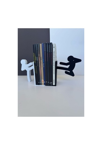 Kung Fu Figürlü Kitap Tutucu Siyah Beyaz Dekoratif Kitap Desteği