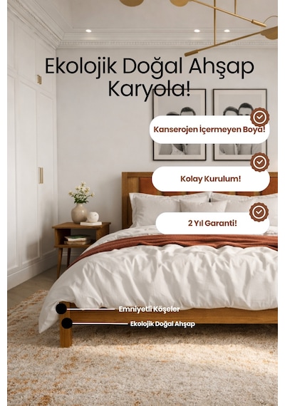 Ori On Kiremit Rengi Puf Başlıklı Masif Ahşap Ceviz 100x200