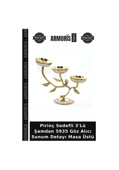 Pirinç Sedefli 3'lü Şamdan 5935 Göz Alıcı Sunum Detayı Masa Üstü Çok Renkli