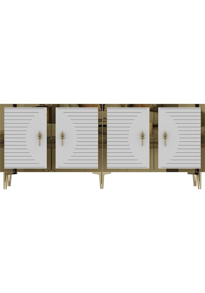 Ka1801bg Tuna Konsol, Tv Sehpası Beyaz-gold 180cm Beyaz