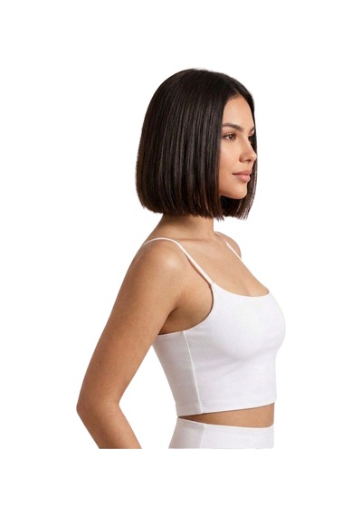 Mrm Pro Göğüs Pedli Kadın Beyaz İp Askılı Crop Atlet Esnek Fit Crop Beyaz Beyaz
