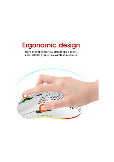 Valkyrie Kablosuz Petek Tasarım Şarjlı Gaming Mouse Rgb Aydınlatmalı 3200 Dpı Ultra Hafif Beyaz -