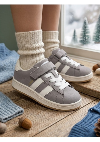 Cool Kids Çocuk Unisex Kışlık Su Geçirmez Kaydırmaz Hafif Kauçuk Taban Rahat Deri Spor Ayakkabı Gri