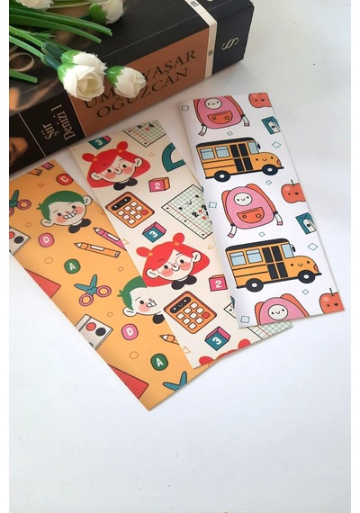 12'li Öğrenci Serisi Kitap Ayracı - Kalın Kuşe - 4,5x15cm - Okul