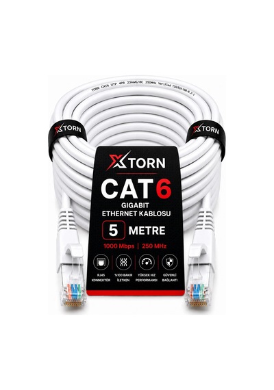 Torn Cat6 Ethernet Kablosu 5 Metre Rj45 Lan İnternet Modem Router Bilgisayar Kablosu