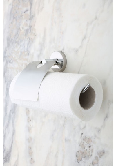 MultiStore Krom Paslanmaz Kapaklı Kağıt Rulo Havluluk, Peçetelik Banyo Askısı Gri