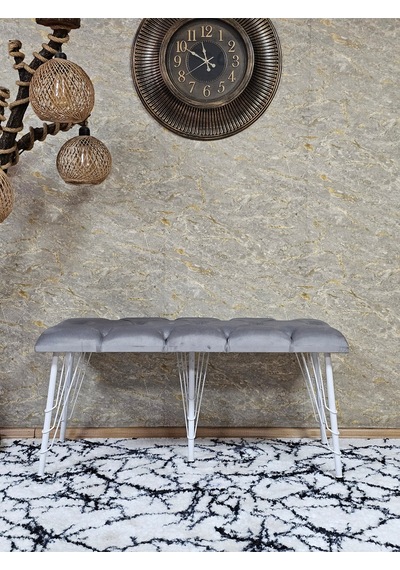 Zafir Metal Beyaz Tel Ayaklı 100 Cm Puf Bench - Puf - Bench - Oturak - Mutfak Oturağı - Antre Oturağı Gri