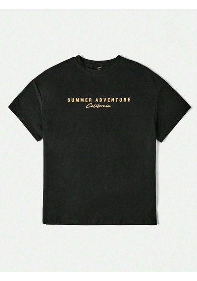 Unisex Siyah Oversize Summer Baskılı Örme T-shirt Siyah