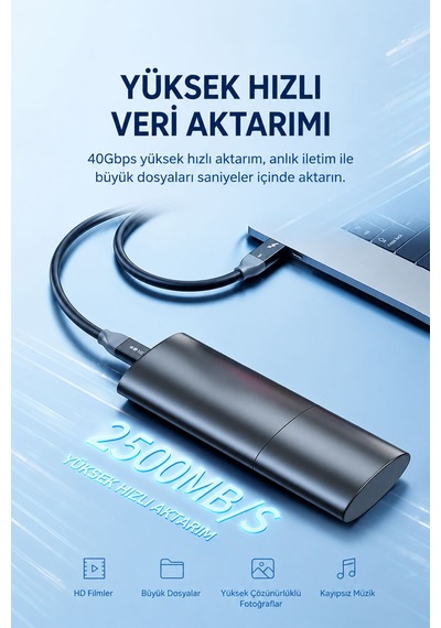 Thunderbolt 3 Tam Fonksiyon Type-c Kablo 50 Cm, 40gbps Veri Aktarımı, 100w Pd Hızlı Şarj, 8k 60hz Görüntü, Daisy Chain, Monitör Docking Ssd  U701b