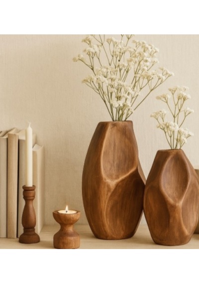 888-110 2 Li Boho Sculp Dekoratif Boho Çift Vazo Seti Modern Şık Ev Ofis Dekor Altın