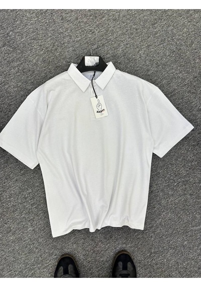 Erkek Polo Yaka Oversize T-shirt Beyaz