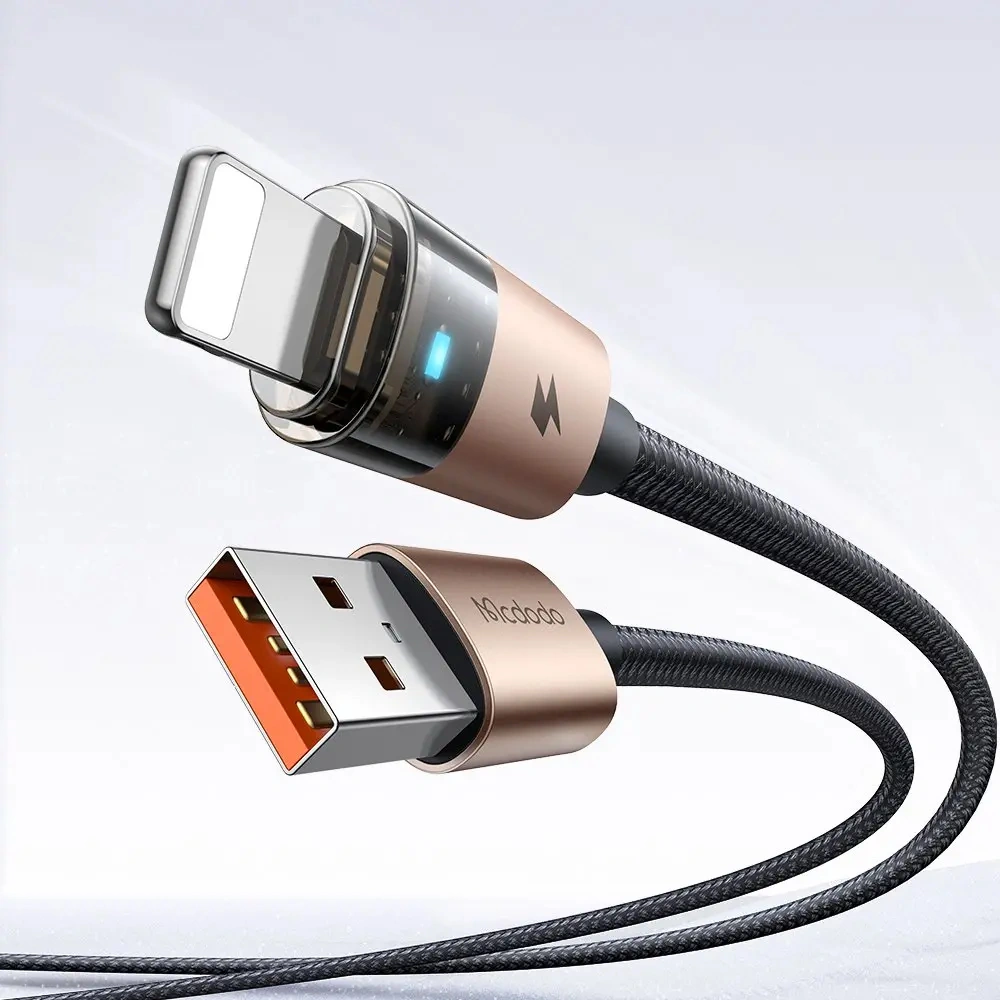 Mcdodo Ca-6911 Usb-a To Lightning Led Işıklı Şeffaf Tasarım 1.2m Data Ve Şarj Kablosu - Siyah-gold -