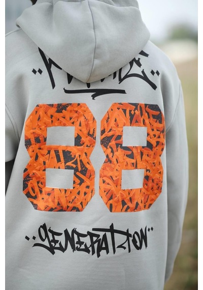 Blow Up Kapşonlu 3 İplik Kalın İçi Polarlı Oversize Baskılı Erkek Sweatshirt 001