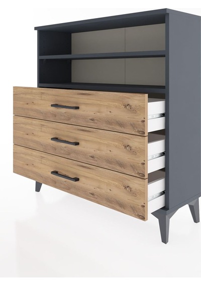 Arges Şifonyer 2 Raflı 3 Çekmeceli 88x30x96 Antrasit-çam Antrasit