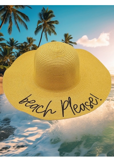 Tezzgelsin Kadın Beach Please Nakış İşlemeli Hasır Şapka Sarı