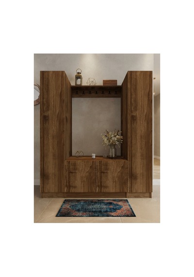 Karnaval Portmanto P9102-2 Ceviz - 4 Kapaklı Askılık Portmanto - Vestiyer - Ayakkabılık