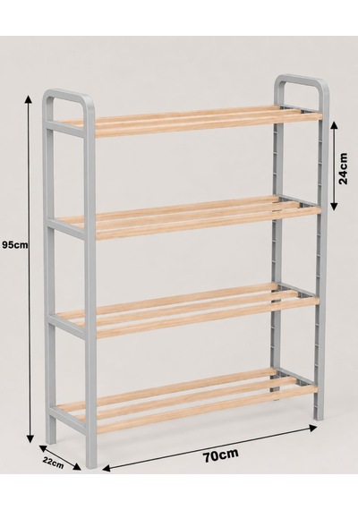 4 Katlı Ahşap Ayakkabılık, 70 Cm Ahşap Çubuklu, 4 Bölmeli, Plastik Çerçeveli Raf Ünitesi, Düzenleyici Açık Gri 4 Katlı Ahşap Ayakkabılık, 70 Cm Ahşap Çubuklu, 4 Bölmeli, Plastik Çerçeveli Raf Ünitesi, Düzenleyici Açık Gri