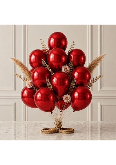 Kırmızı Renk Lateks Metalik Balon 30 Cm - 12 Adet